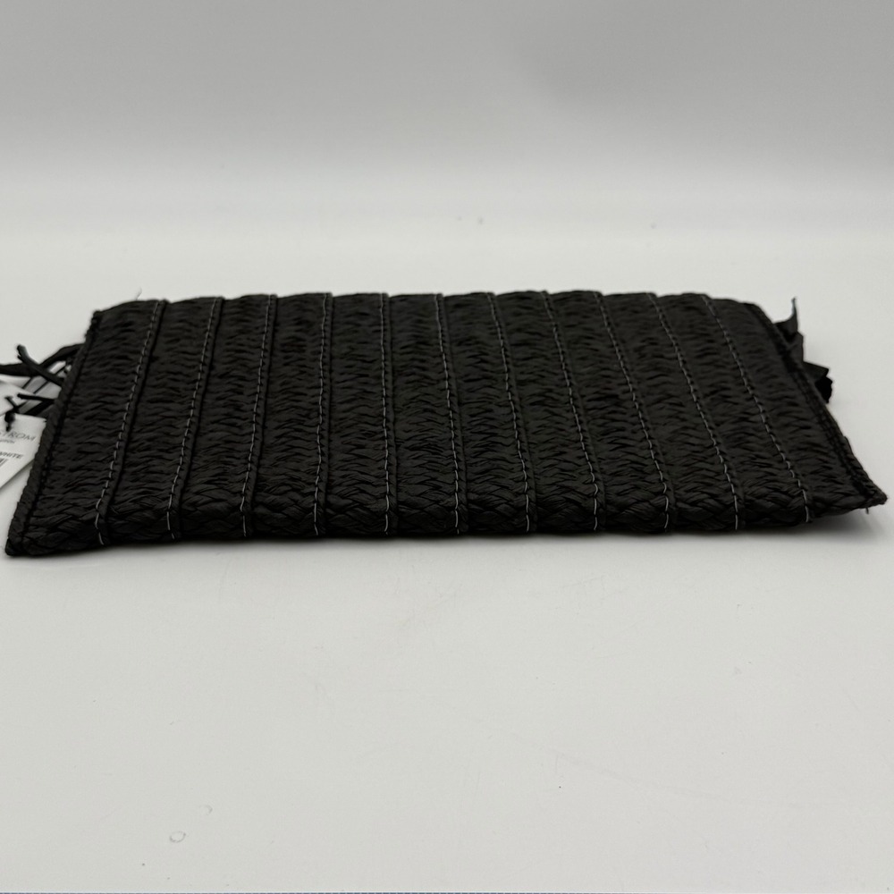 BTB Los Angeles Black Woven Raffia Heart Fringe Clutch Bag New - Picture 3 of 9